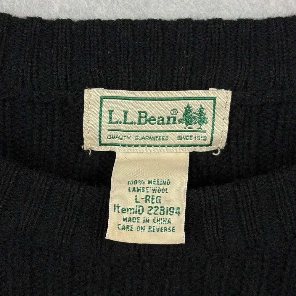 LL Bean Commando Sweater Mens Large Black Merino Lambswool Ribbed Crewneck Heavy